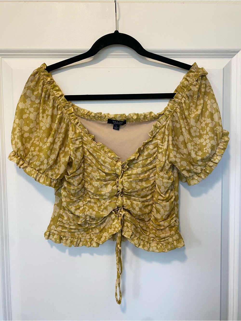 Willow Yellow Floral Ruched Puff Sleeve Crop Top